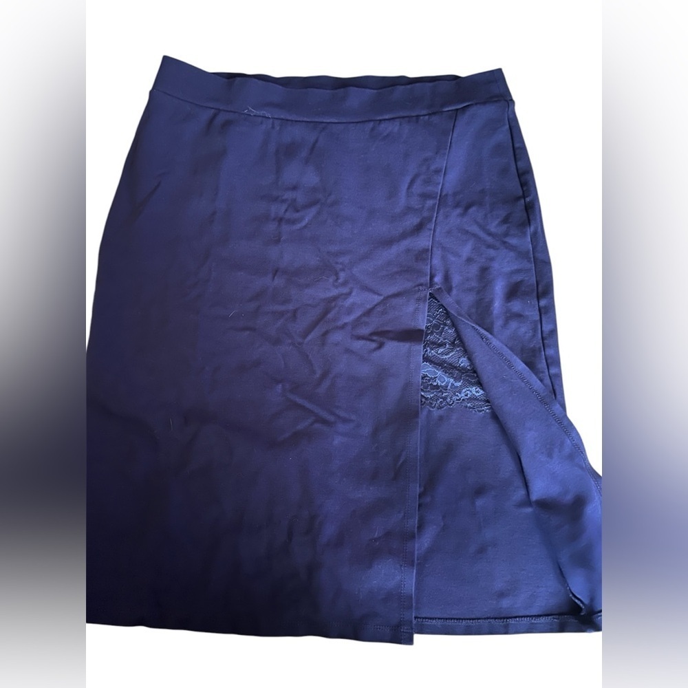 IRIS Navy Blue Pencil Skirt with Built-In Peekaboo Lace